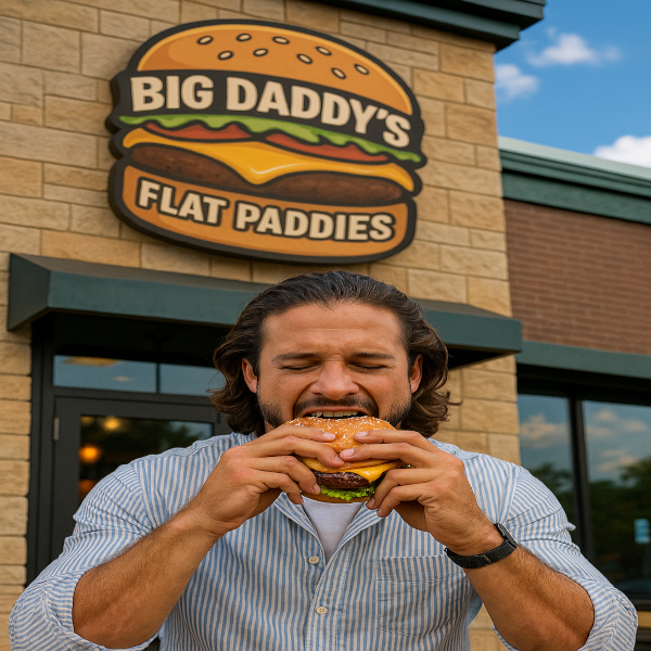 Man Eating Cheeseburger