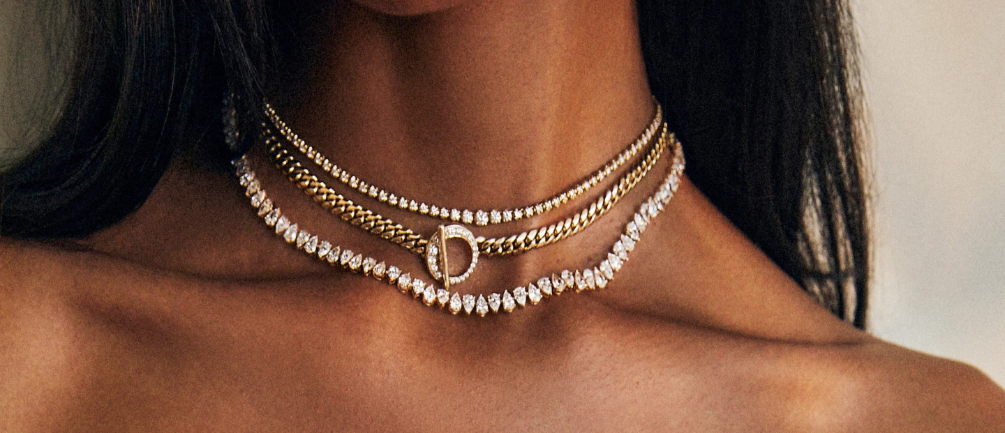 Three necklaces on model